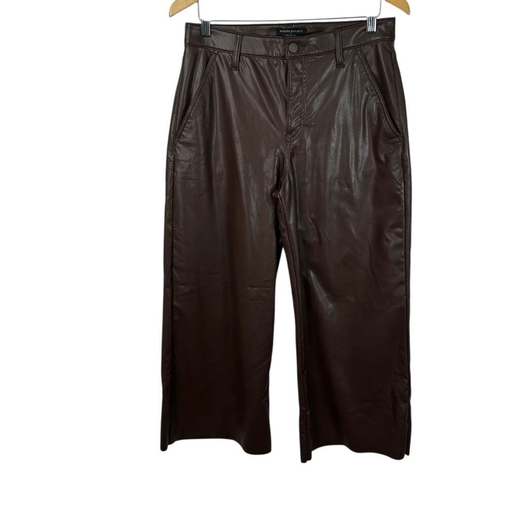 Banana Republic Brown Faux Leather Wide Leg Pants Women 29 8 Chiccore NWT